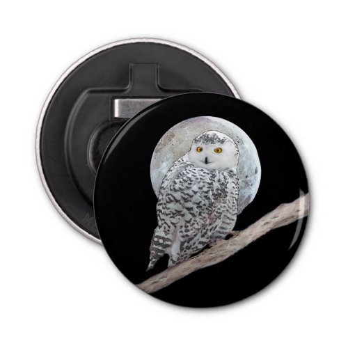 Snowy Owl and Moon Painting _ Original Bird Art Bottle Opener