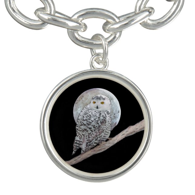 Snowy Owl and Moon Painting - Original Bird Art Bracelet (Design)