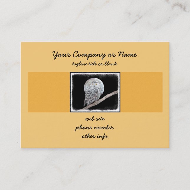 Snowy Owl and Moon Painting - Original Bird Art Business Card (Front)