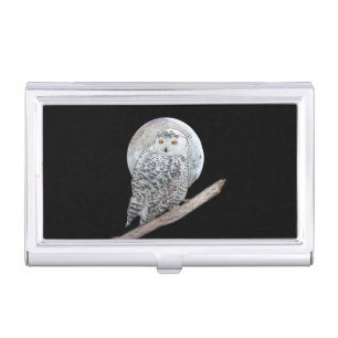 Snowy Owl and Moon Painting - Original Bird Art Business Card Case