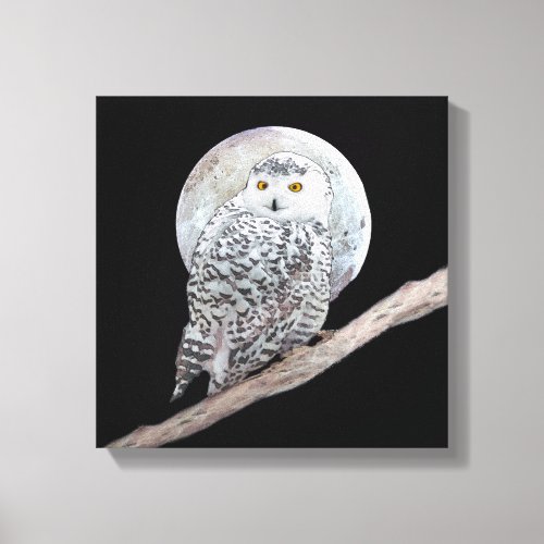 Snowy Owl and Moon Painting _ Original Bird Art Canvas Print