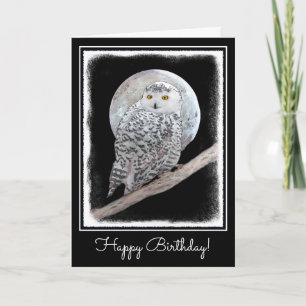 Snowy Owl and Moon Painting - Original Bird Art Card
