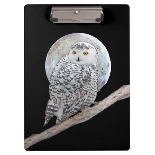 Snowy Owl and Moon Painting _ Original Bird Art Clipboard