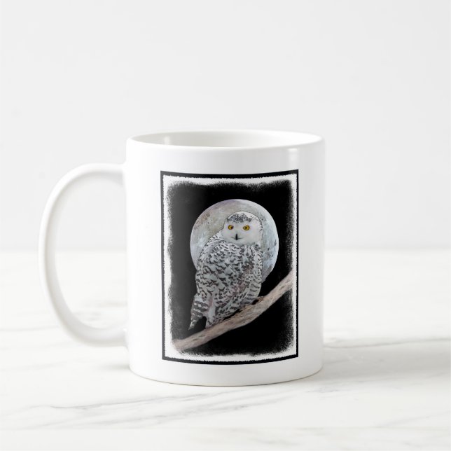 Snowy Owl and Moon Painting - Original Bird Art Coffee Mug (Left)