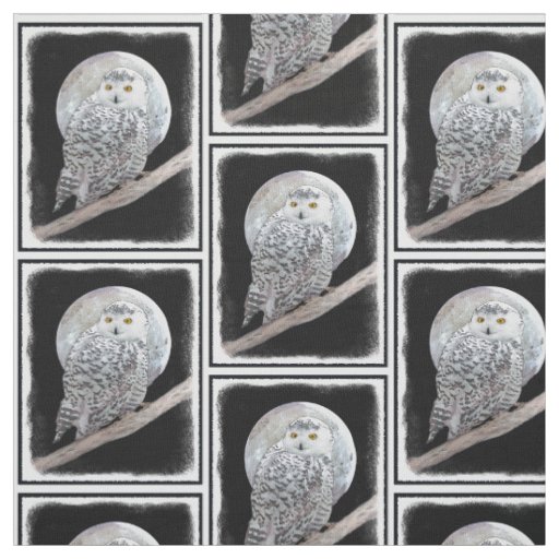 Snowy Owl and Moon Painting - Original Bird Art Fabric