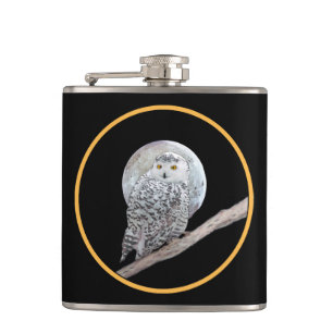 Snowy Owl and Moon Painting - Original Bird Art Flask