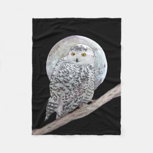 Snowy Owl and Moon Painting _ Original Bird Art Fleece Blanket