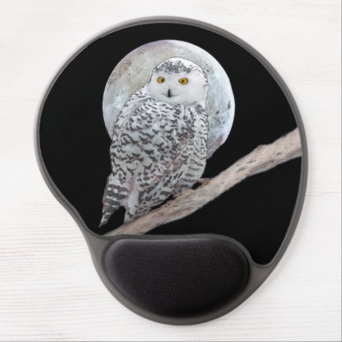 Snowy Owl and Moon Painting _ Original Bird Art Gel Mouse Pad