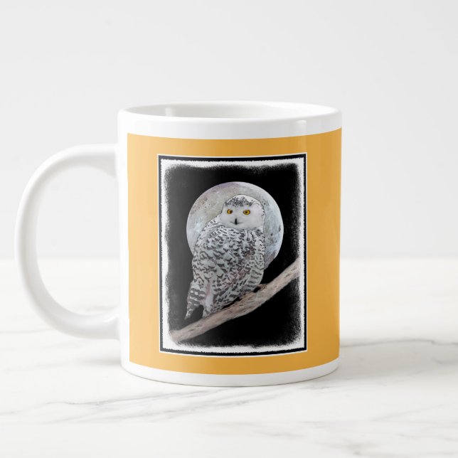 Snowy Owl and Moon Painting - Original Bird Art Giant Coffee Mug (Left)