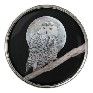 Snowy Owl and Moon Painting - Original Bird Art Golf Ball Marker