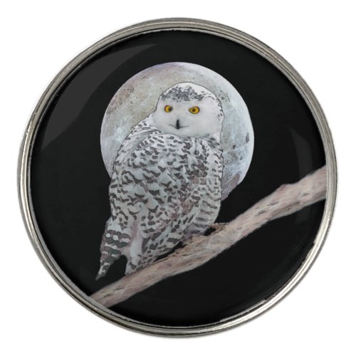 Snowy Owl and Moon Painting _ Original Bird Art Golf Ball Marker