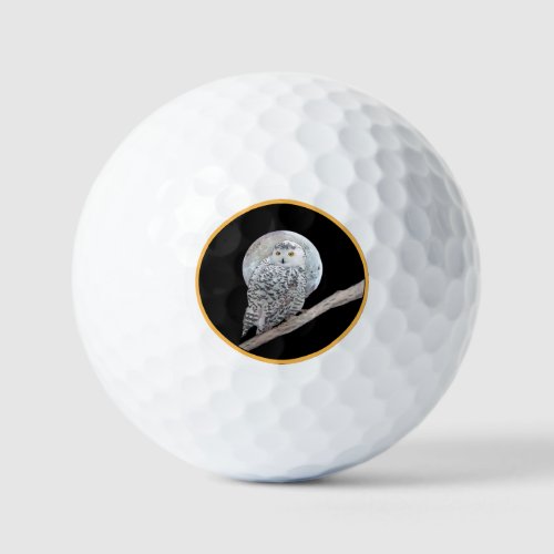 Snowy Owl and Moon Painting _ Original Bird Art Golf Balls