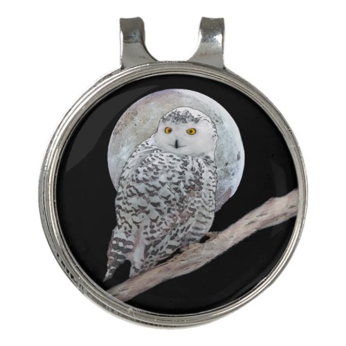 Snowy Owl and Moon Painting _ Original Bird Art Golf Hat Clip