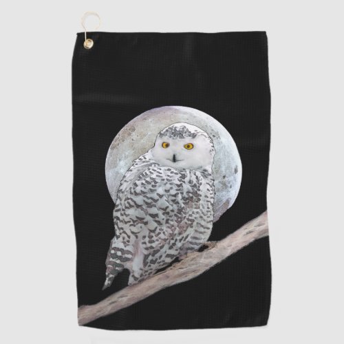 Snowy Owl and Moon Painting _ Original Bird Art Golf Towel