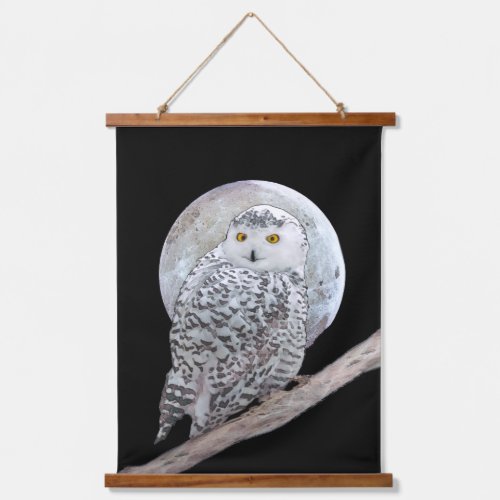 Snowy Owl and Moon Painting _ Original Bird Art Hanging Tapestry