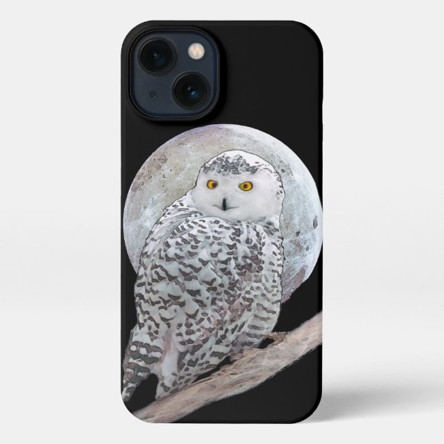 Snowy Owl and Moon Painting - Original Bird Art iPhone Case (Back)