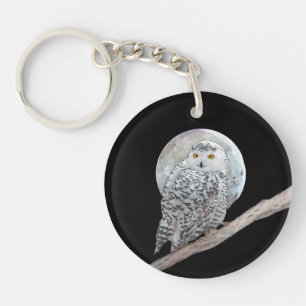 Snowy Owl and Moon Painting - Original Bird Art Keychain