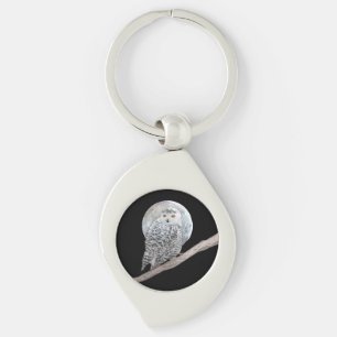 Snowy Owl and Moon Painting - Original Bird Art Keychain