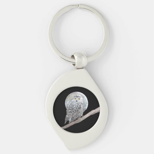 Snowy Owl and Moon Painting _ Original Bird Art Keychain