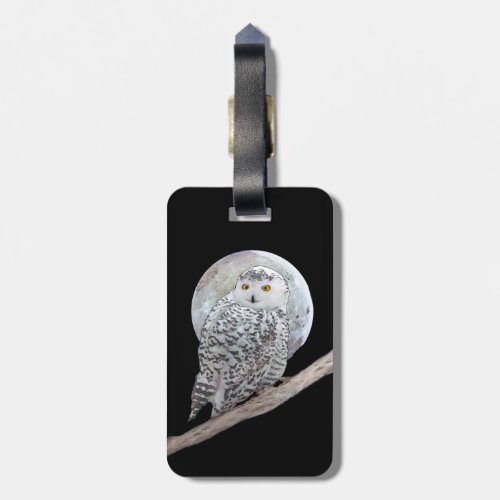 Snowy Owl and Moon Painting _ Original Bird Art Luggage Tag