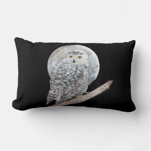 Snowy Owl and Moon Painting - Original Bird Art Lumbar Pillow
