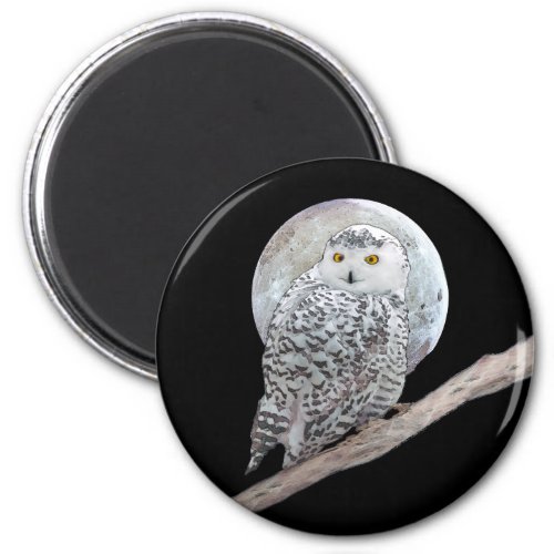 Snowy Owl and Moon Painting _ Original Bird Art Magnet