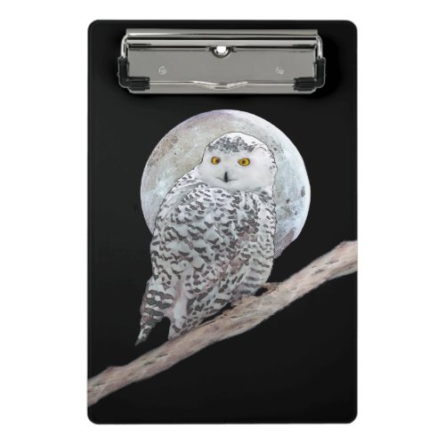 Snowy Owl and Moon Painting _ Original Bird Art Mini Clipboard