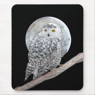 Snowy Owl and Moon Painting - Original Bird Art Mouse Pad