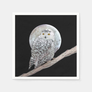 Snowy Owl and Moon Painting - Original Bird Art Napkins