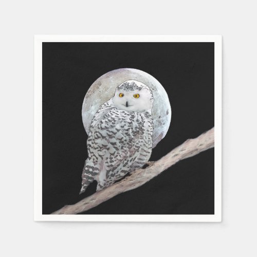 Snowy Owl and Moon Painting _ Original Bird Art Napkins