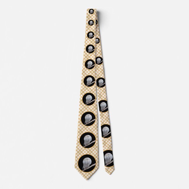 Snowy Owl and Moon Painting - Original Bird Art Neck Tie (Front)