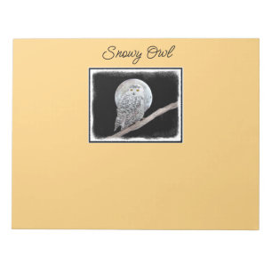 Snowy Owl and Moon Painting - Original Bird Art Notepad