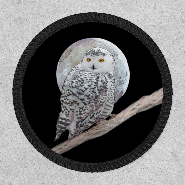 Snowy Owl and Moon Painting - Original Bird Art Patch (Front)