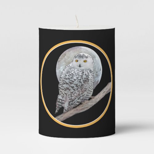 Snowy Owl and Moon Painting _ Original Bird Art Pillar Candle