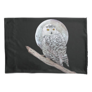 Snowy Owl and Moon Painting - Original Bird Art Pillow Case