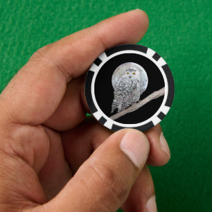 Snowy Owl and Moon Painting - Original Bird Art Poker Chips