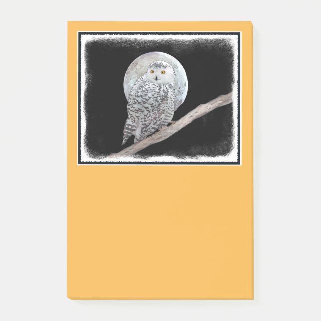 Snowy Owl and Moon Painting - Original Bird Art Post-it Notes (Front)