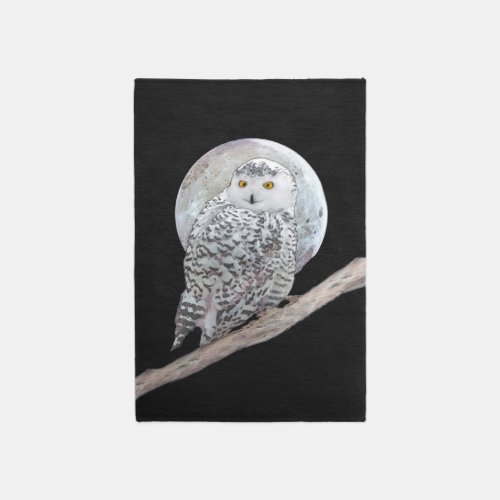 Snowy Owl and Moon Painting _ Original Bird Art Rug