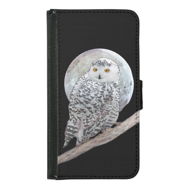 Snowy Owl and Moon Painting - Original Bird Art Samsung Galaxy Wallet Case (Front)