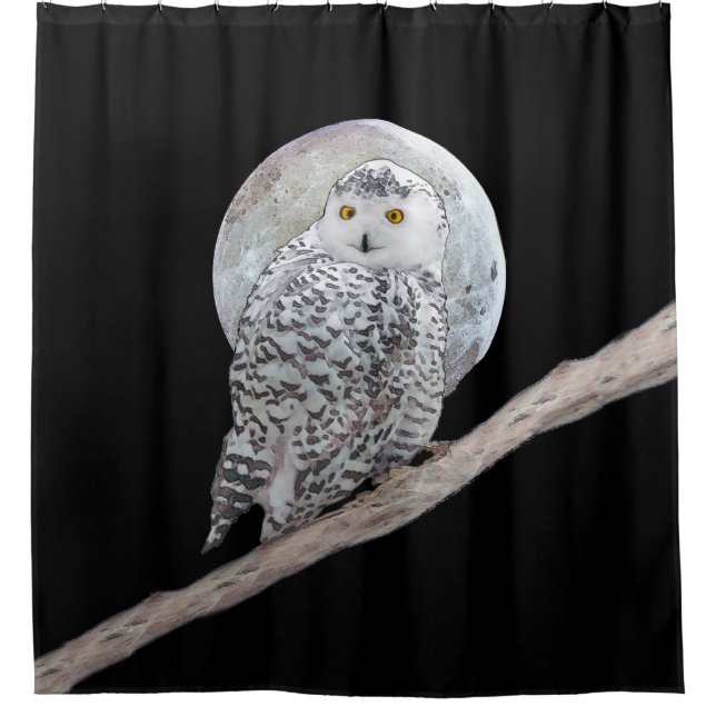 Snowy Owl and Moon Painting - Original Bird Art Shower Curtain (Front)