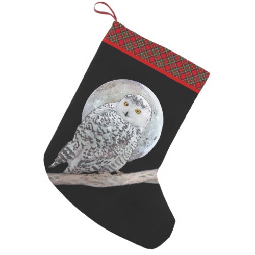 Snowy Owl and Moon Painting _ Original Bird Art Small Christmas Stocking