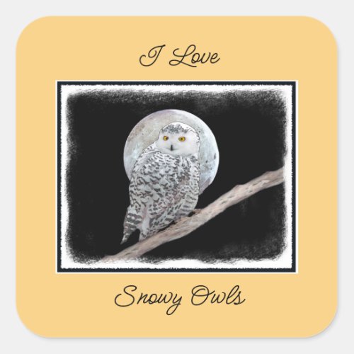 Snowy Owl and Moon Painting _ Original Bird Art Square Sticker