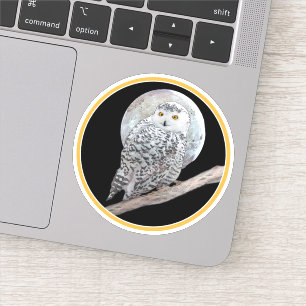 Snowy Owl and Moon Painting - Original Bird Art Sticker
