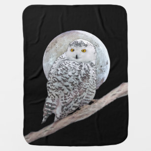 Snowy Owl and Moon Painting - Original Bird Art Stroller Blanket