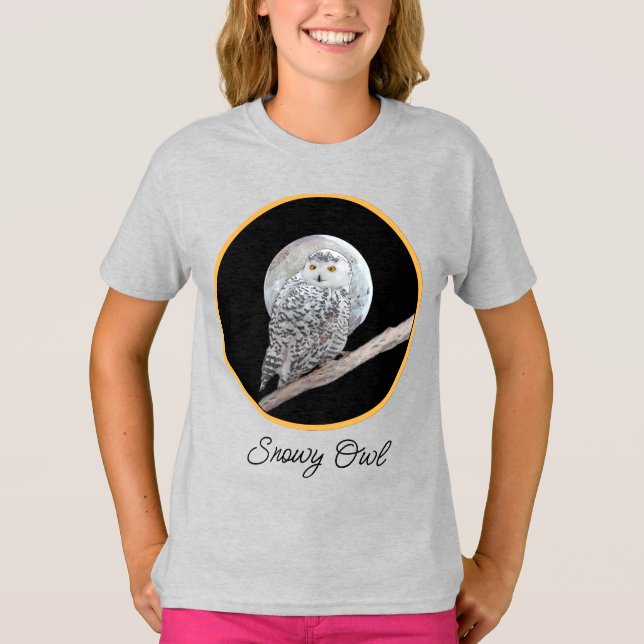 Snowy Owl and Moon Painting - Original Bird Art T- T-Shirt (Front)