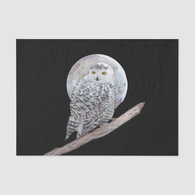 Snowy Owl and Moon Painting - Original Bird Art Tissue Paper (Front)