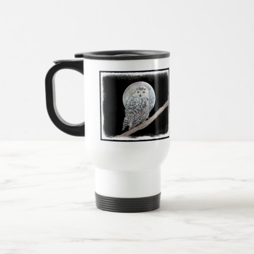 Snowy Owl and Moon Painting _ Original Bird Art Travel Mug