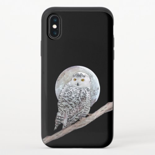 Snowy Owl and Moon Painting _ Original Bird Art iPhone X Slider Case