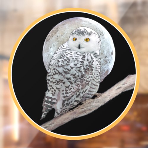 Snowy Owl and Moon Painting _ Original Bird Art Window Cling