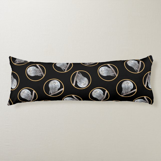 Snowy Owl and Moon Painting Original Wild Bird Art Body Pillow (Front)